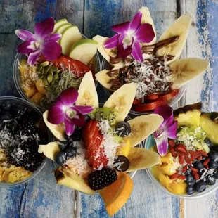Delicious fresh fruit smoothie bowls