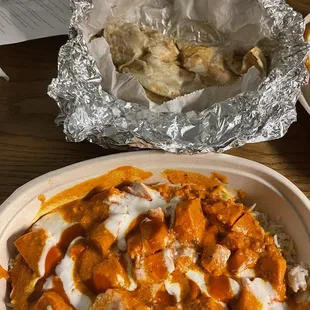 Chicken Tikka Masala bowl and Garlic Naan