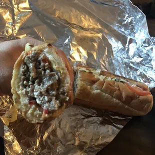 Got a 12&quot; cheesesteak with lettuce tomato and mayo.