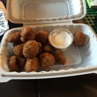 Breaded mushrooms with ranch. Tasty.