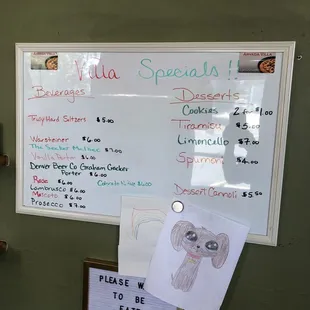 a menu on the wall