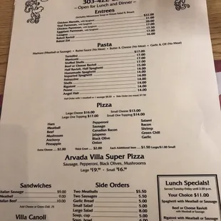 Latest menu