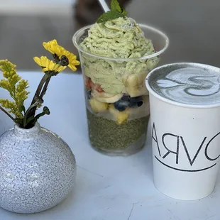 A charcoal latte and chia pudding both were delicious as usual