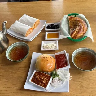 a variety of food items on a table