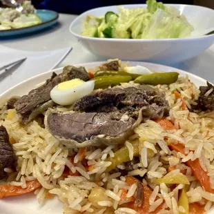 Plov with kazy :the traditional sausage didn't add that much to it...could go with the regular...but we're not big plov fans.