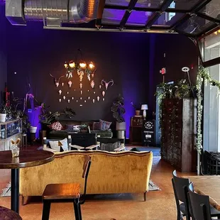 a living room and dining area