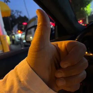 In the drive-through at A's.