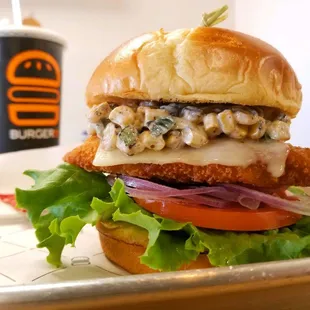 Southwest style. Chicken, Pepper Jack Cheese, Lettuce, Tomato, Avocado, Elote Salad.