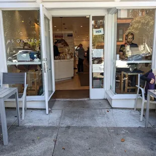 Front door. Outside seating.