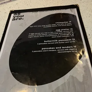 a menu on a table