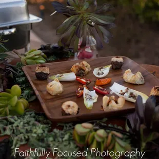 Woodland Hors d&apos;Oeuvres: Mini meatloaves with bacon, sweet roasted peppers stuffed with goat cheese, wild mushroom and brie puff
