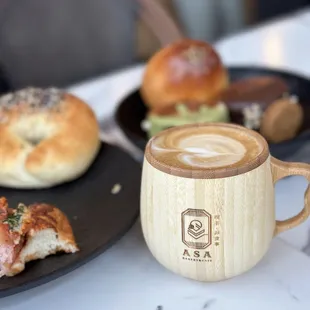 Cappuccino in the cute wooden cup