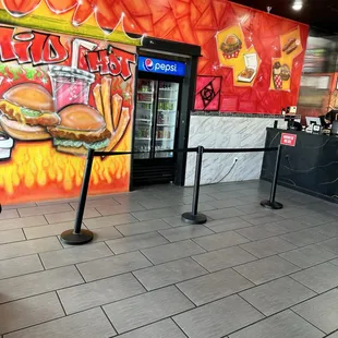 the inside of a fast food restaurant