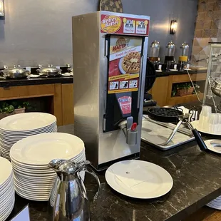 a variety of plates on a counter