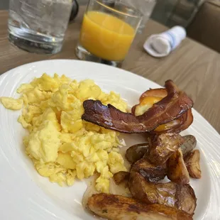 bacon, eggs, and sausage