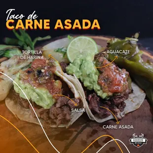 Flour or corn tortilla with carne asada (grill meat)