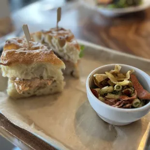Chicken salad sandwich with pasta salad special