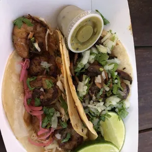Mole mushroom taco, shrimp taco