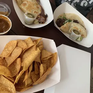 Brisket taco / quesadilla &amp; chips with salsa