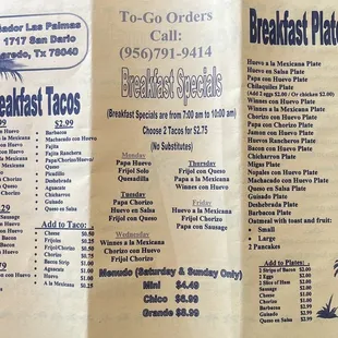 Menu Breakfast
