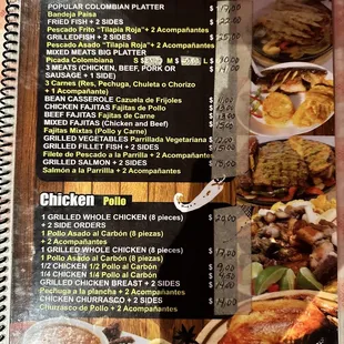 the menu of the restaurant