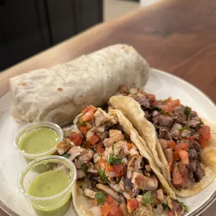 Bean Burrito, chicken &amp; steak taco