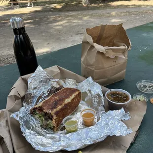 Super Burrito with steak, Chips and Salsa