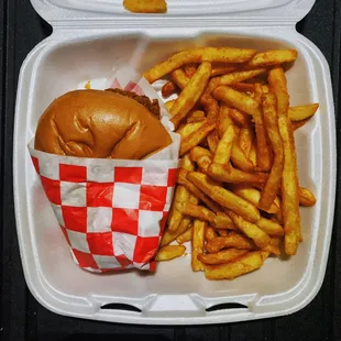 Number 1 -- 1 Slider (with cheese, coleslaw, pickles) with Fries and Asad's sauce.