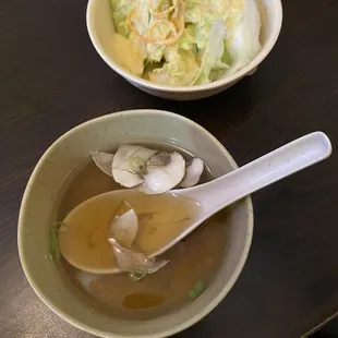 Soup and salad that comes with meals