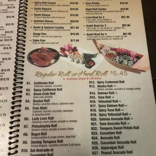 sushi and sashimi, menu