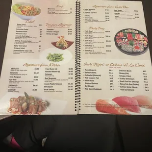 menu, sushi and sashimi
