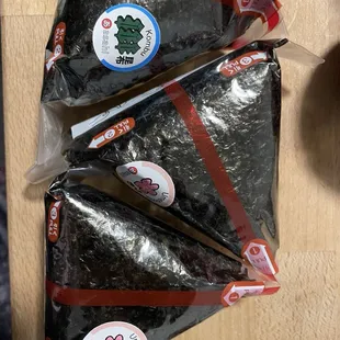 My vegan style rice sticky to fingers with stuff inside