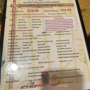 All you can eat menu