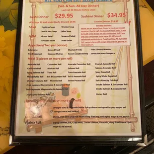 Ayce menu. Very good!