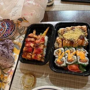 Sakura Roll, Spicy Tuna, Osaka (Left to right)