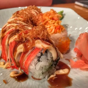Crazy Crab Roll, plus the two Rice Cups that are filled with crab.