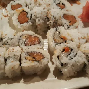 Spicy yellowtail, tuna and salmon rolls.  Half price if you buy 3!