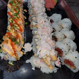 Left to right: Yellow Flame Roll, Big B roll, Crunchy Spicy Tuna roll