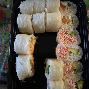 a tray of sushi rolls