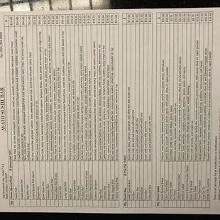 the menu for the restaurant