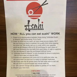 All you can eat menu