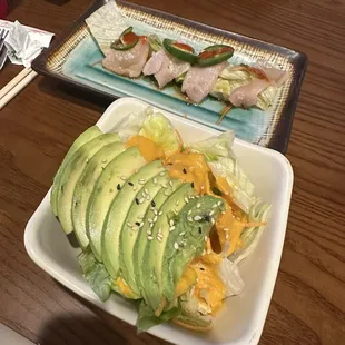 Avocado Salad and Yellowtail Jalapeño Appetizer (both must gets!)
