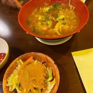 Ramen and salad