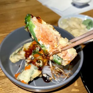 a plate of food with chopsticks
