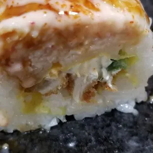 Inside of the cajun chicken roll.