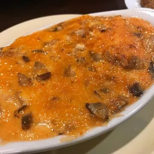Baked seafood.