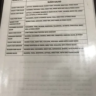 Sushi Menu