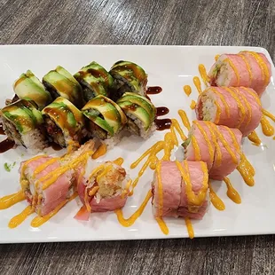 pink lady roll , dragon roll