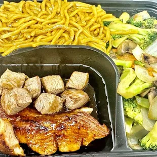 Hibachi Steak &amp; Salmon Combo with noodles