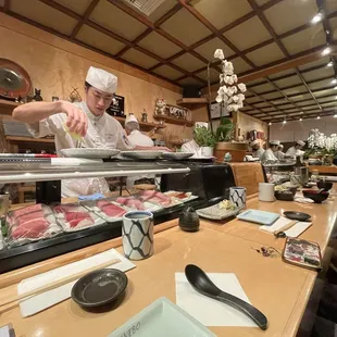 interior, sushi and sashimi